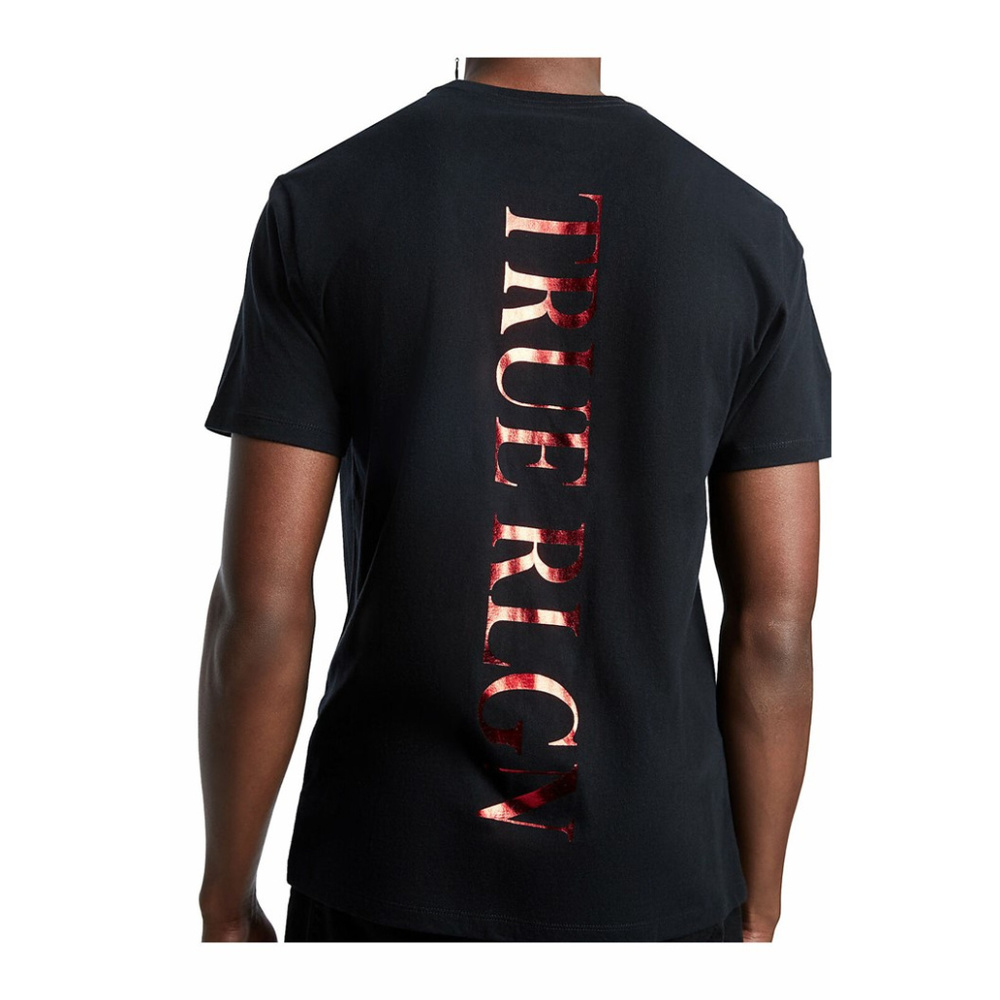 True Religion Men's Red Metallic Logo Back Logo Print Tee T-Shirt in Black